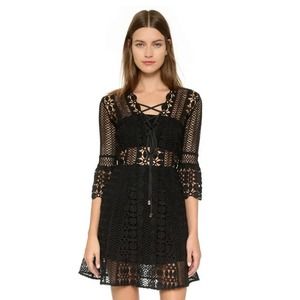 SELF PORTRAIT Black A-Line Guipure Lace Up Mini Dress 4